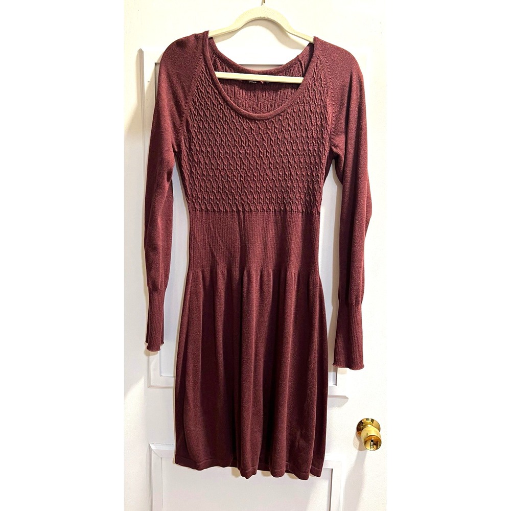 prAna Women's L Burgundy Organic Cotton Scoop Neck Sweater Dress Midi 36” Chest